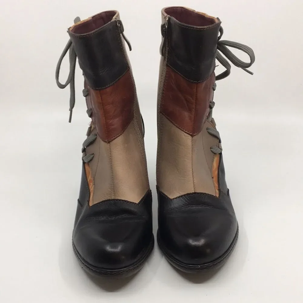L'Artiste By Spring Step Mia Booties Boots Patchwork Corset Zip Size 36 US 5.5-6